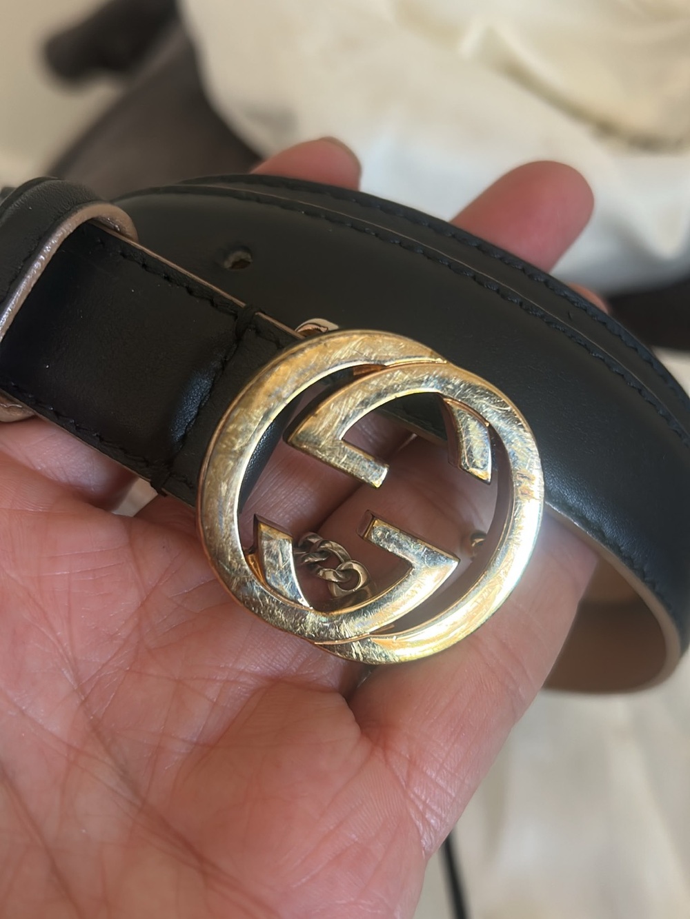 Gucci Black Leather Belt with Gold Double G Logo Buckle